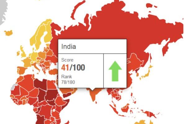 India ranked 78th in Corruption Perceptions List